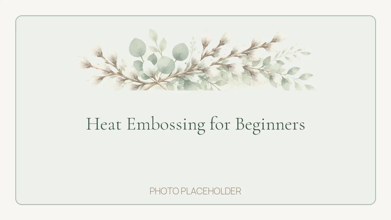 Gold heat-embossed botanical image on deep green cardstock beside an open embossing powder jar